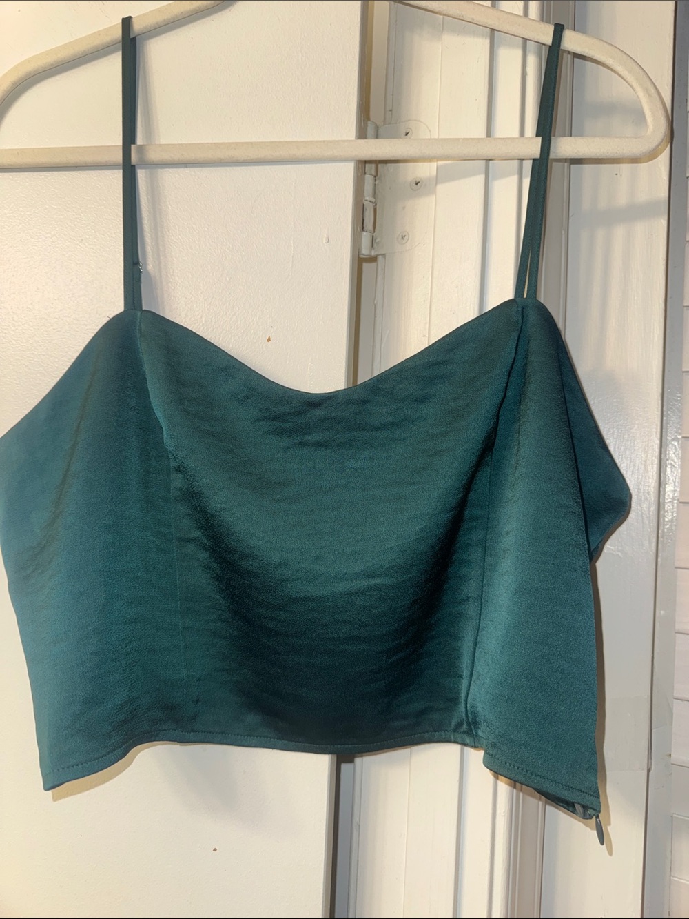 Express Teal Satin Crop Cami with Double Spaghetti Straps